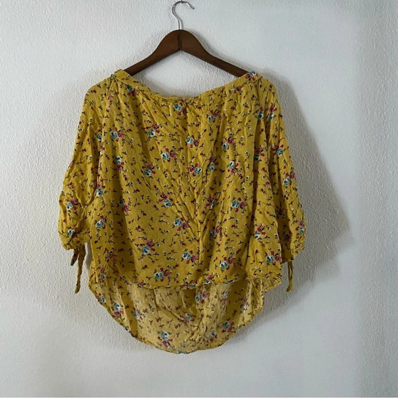 PaperMoon Off Shoulder Ditsy Floral Yellow XL Cottagecore Prairie Boho Top - Picture 6 of 8